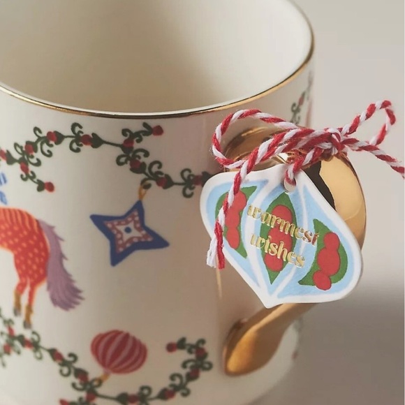 Brand New Anthropologie Juniper Holiday Stoneware Gold Detail Coffee Tea Mug - Picture 2 of 8
